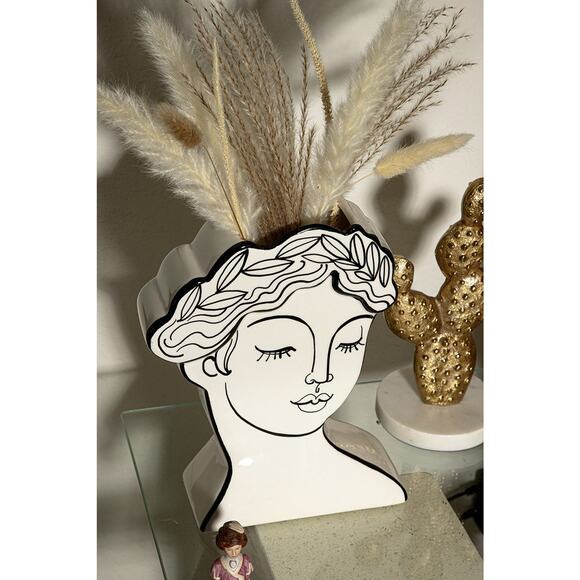 Greek Goddess Mythology Face Athena Sketch Flower Vase  Greek Goddess Mythology Face Athena Sketch Flower Vase Shabby Chic Pop Art Retro